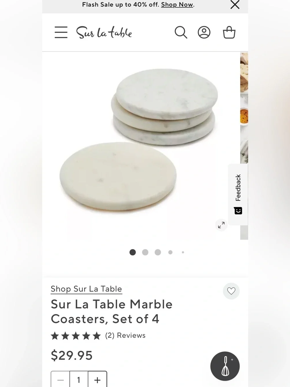 Set of 4 Square Marble Coasters Still in Package. NWT